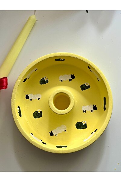 Lights Of Candle El Yapımı El Çizimi Kuzu Desenli Şamdan Mumluk / Tütsülük