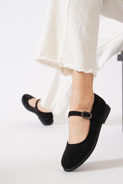 Moda Pie Gibsef Black Half Women's Ballerina Ballerina with Stones