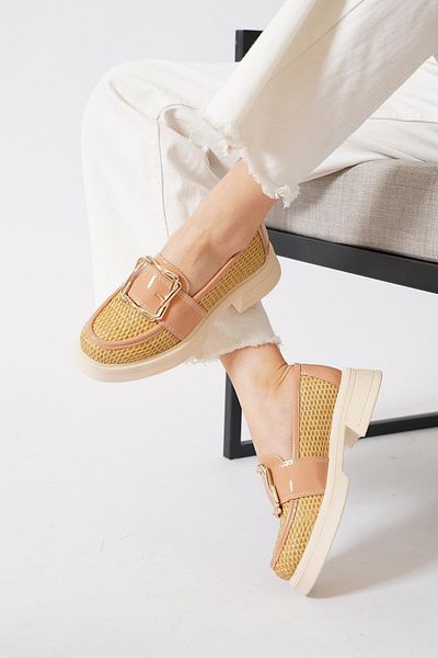 Moda Pie Дамски обувки Neynet с метална катарама, кафяви, сламени