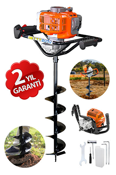Millian Profesyonel 2.4 Hp Motor Gücü Fidan Ekme Benzinli Toprak Burgu Makinesi 150 mm X 100 Cm Delme Ucu