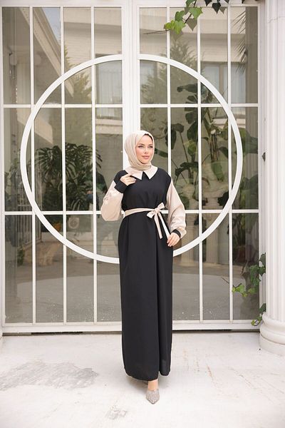 hacer ayaydın Φορητό Φόρεμα Hijab με Πολύχρωμες Μανσέτες