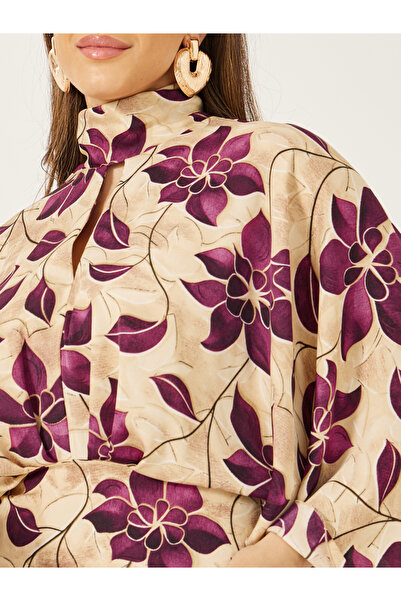 Styli Print Satin Long Sleeves Sheath Midi Dress