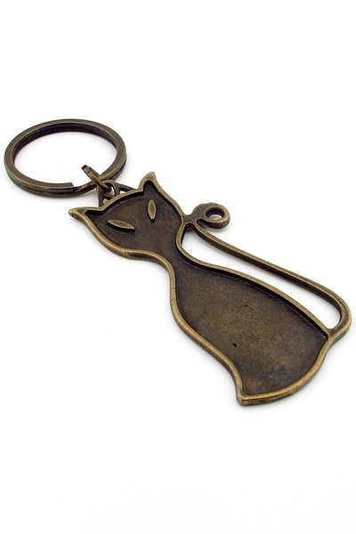 Solfera Animal Lover Minimal Design Cat Sliüeti Antique Metalbronze Keychain Kc230