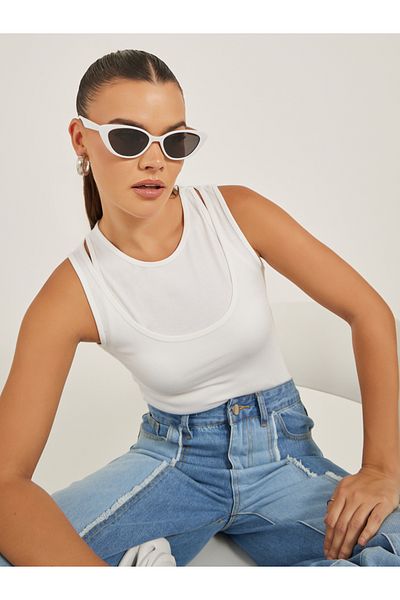 Styli Solid Layered Neck Fitted Tank T-Shirt