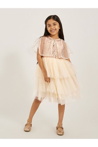 Styli Sequinned Layered Mesh Dress with Shrug