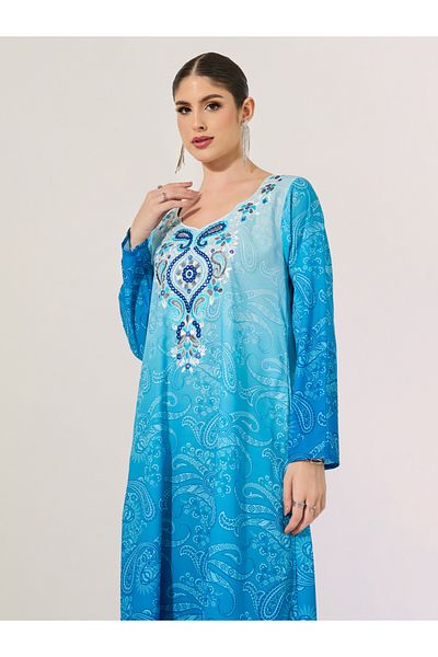 Styli Ombre Print Embroidered A-Line Jalabyia