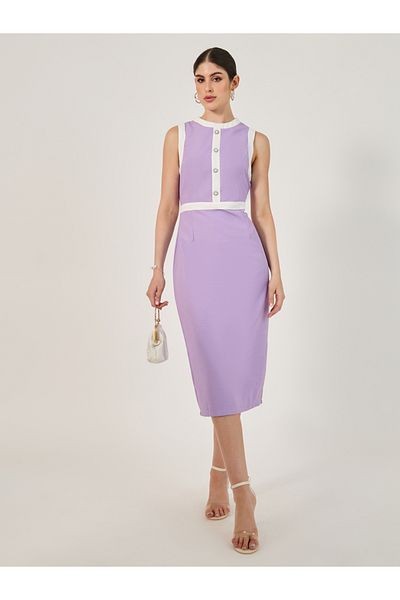Styli Sleeveless Bodycon Midi Dress with Button Detail