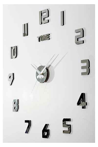 NT Handmade Gümüş Pleksi 3d Türkçe Duvar Saati - Salon Oturma Yatak Odası içi...