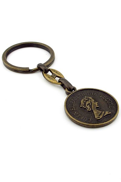 Solfera British Coin-Shaped Uk Queen Elizabeth Bronze Metal Keychain Kc233