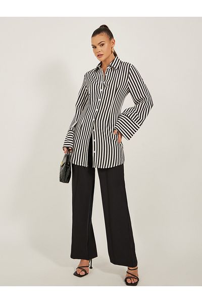 Diva By Styli Striped Long Sleeve Mini Shirt Dress