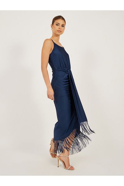 Styli Fringe Hem Detail Sleeveless Bodycon Maxi Dress