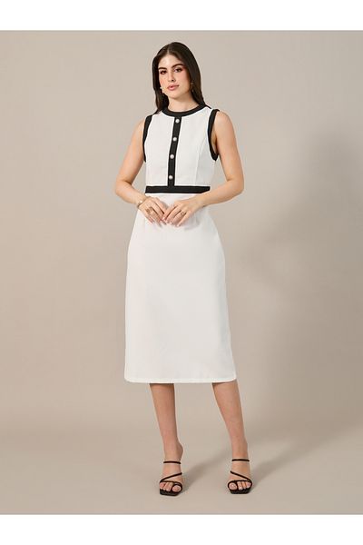 Styli Sleeveless Bodycon Midi Dress with Button Detail