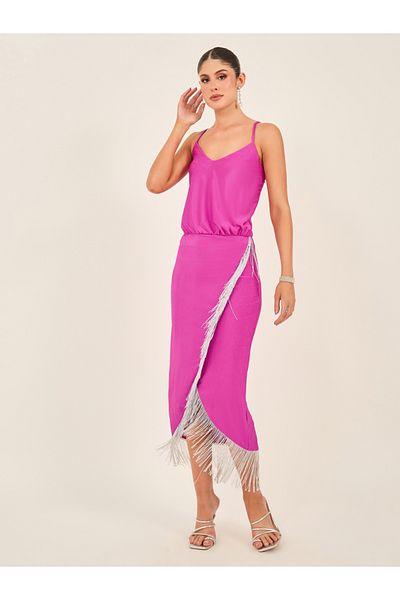 Styli Fringe Detail Sleeveless Bodycon Midi Dress