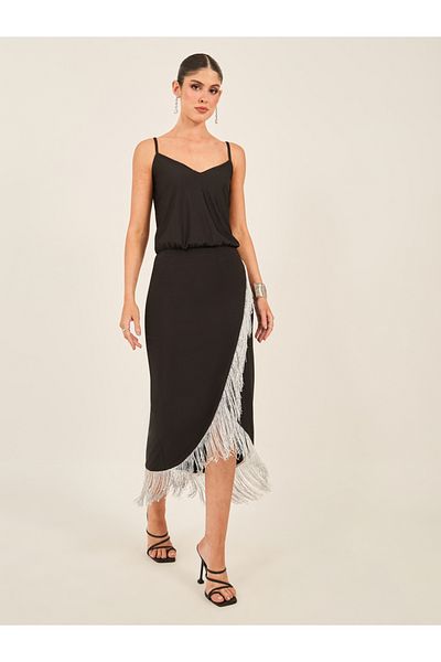Styli Fringe Detail Sleeveless Bodycon Midi Dress