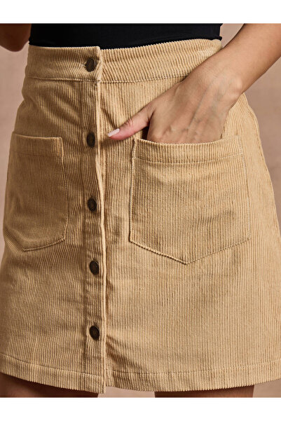 Sassafras By Styli Corduroy Button Front A-Line Mini Skirt