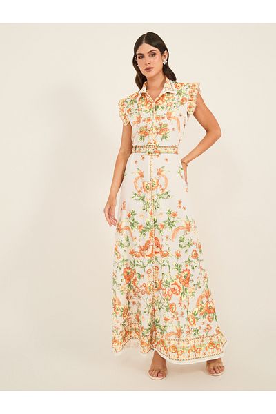 Styli Floral Print Sleeveless Shirt Maxi Dress