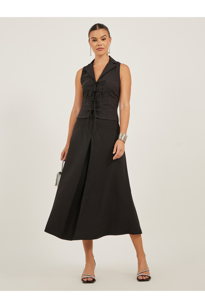 Styli تنورة ميدي مطوية على شكل حرف A مع تفاصيل حلقة الحزام