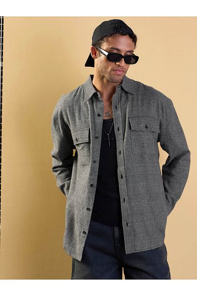 Mascln Sassafras By Styli Glen Check Flap Pocket Detail Oversized Shirt