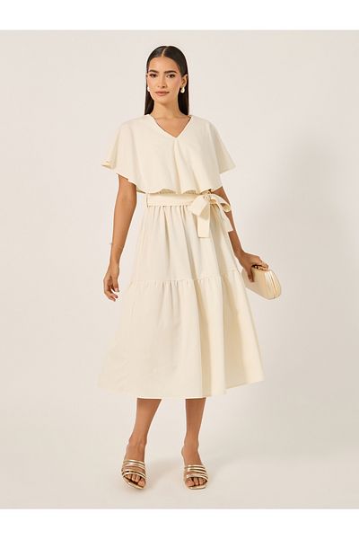 Styli Plain Cape Sleeves A-Line Midi Dress