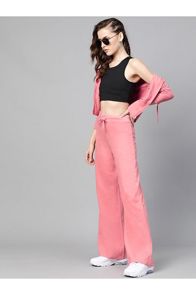 Sassafras By Styli Mid Rise Wide Leg Terry Track Pants