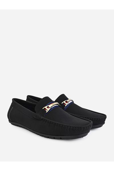Styli Buckled Faux Leather Slip On Loafers