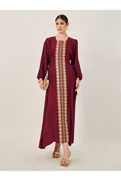 Styli Embroidered Square Neck Balloon Sleeve Jalabyia
