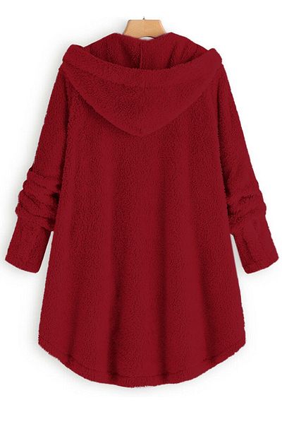 Little Visqon Women's Hooded Plush Cardigan with Button Detail - Red