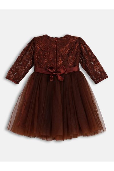 Bella Moda By Styli Lace Detail Mesh Insert Dress