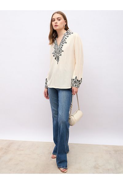Styli Embroidered Regular Fit Collared Top