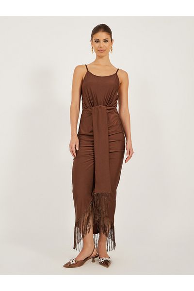 Styli Fringe Hem Detail Sleeveless Bodycon Maxi Dress