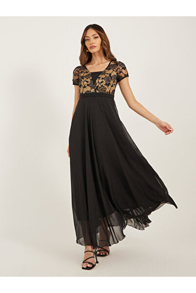 Styli Lace Insert Short Sleeves A-Line Maxi Dress