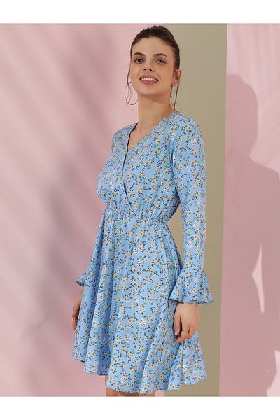 Kotty By Styli Floral Printed V Neck Fit and Flare Mini Dress