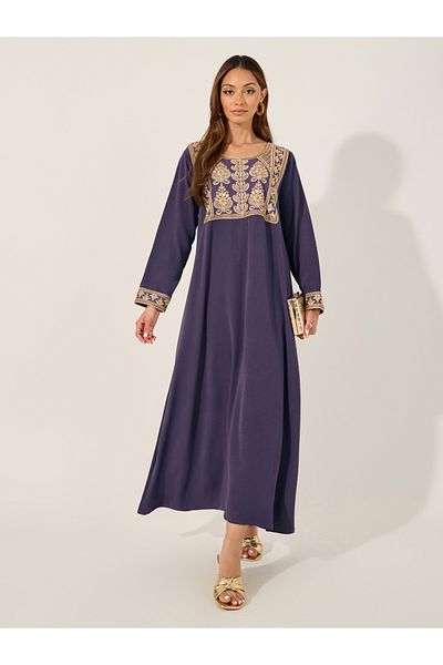 Styli Textured Embroidered Round Neck A-Line Jalabyia
