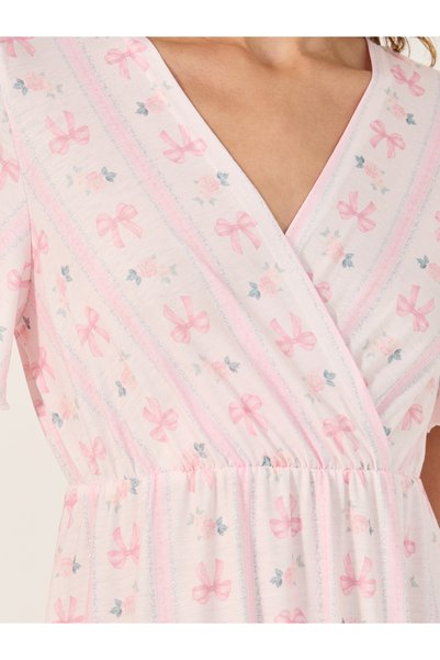 Styli All-Over Bow Print V-Nek Wrap Nightdress