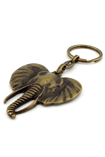 Solfera African Elephant Safari Large Size Antique Yellow Bronze Tumbled Metal Keychain Kc256