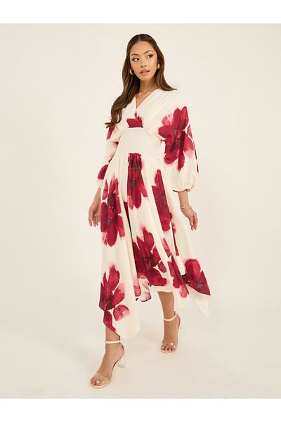 Styli Printed V-Neck A-Line Midi Dress