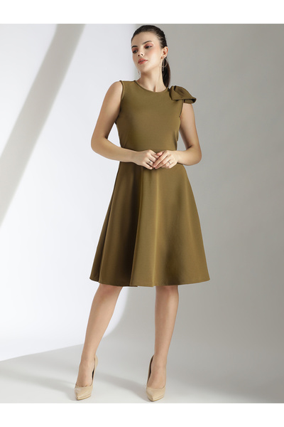 Kotty By Styli Solid Sleeveless Fit and Flare Knee Length Dress