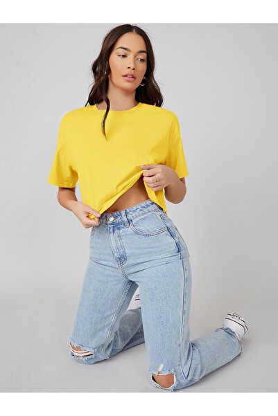 Kotty By Styli Solid Short Sleeve Oversized Crop T-Shirt