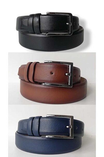 Mia Belt حزام رجالي 3 قطع أسود-تان-أزرق داكن العرض: 3.5 سم