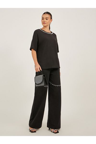 Luxewave By Styli Rhinestone Embellished Round Neck T-Shirt