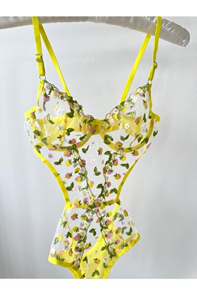 Feruzdesign Women's Yellow Underwire Caret Bodysuit