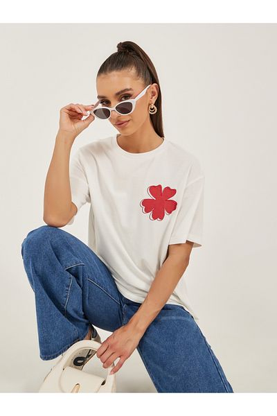 Styli Floral Embroidered Oversized Longline T-Shirt