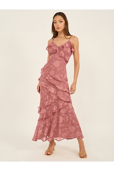 Styli Ruffle Detail Strappy A-Line Maxi Dress