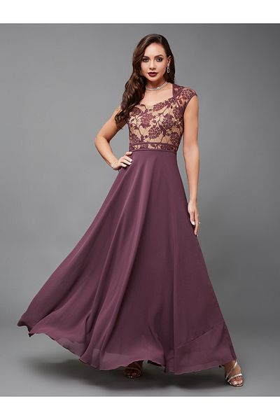Styli Lace Queen Ann Neck A-Line Maxi Dress