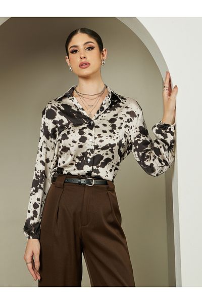 Styli All-Over Print Oversized Shirt with Overlap Detail