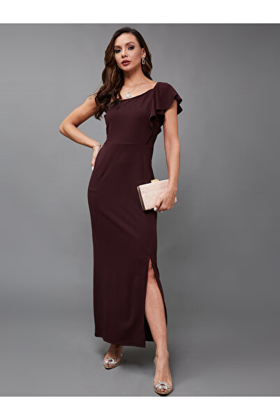 Styli فستان Smile Out Loud ذو الكشكشة وكتف واحد باللون الأرجواني الداكن