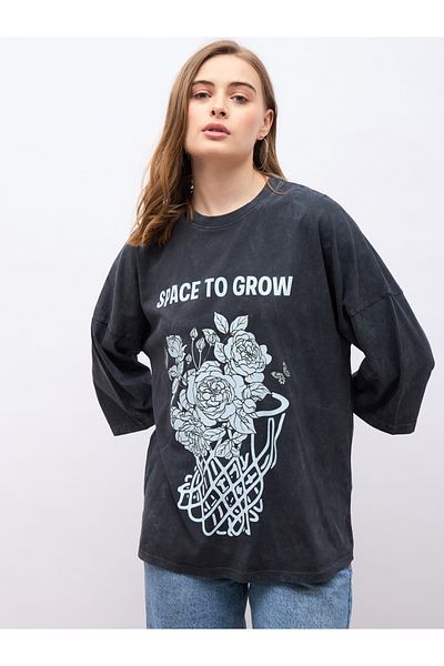 Styli Graphic Print Dropped Shoulders Oversized T-Shirt