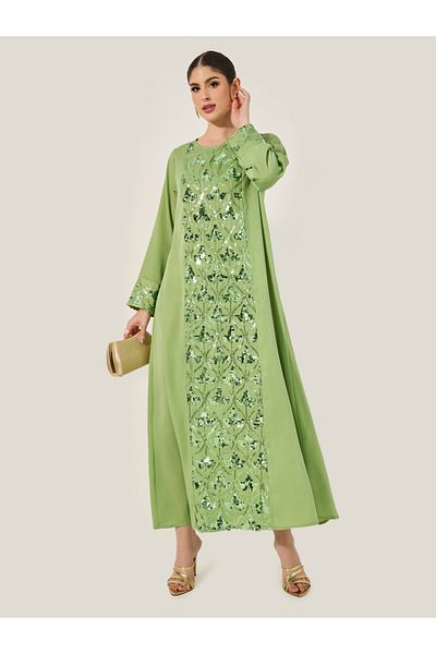 Styli Embellished Sequined Round Neck A-Line Jalabyia