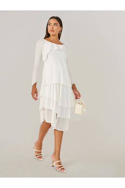 Styli Plain Ruffle Trim Layered A-Line Midi Dress