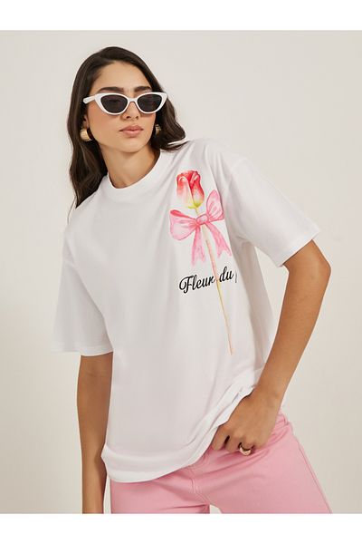 Styli Graphic Print Round Neck Oversized T-Shirt
